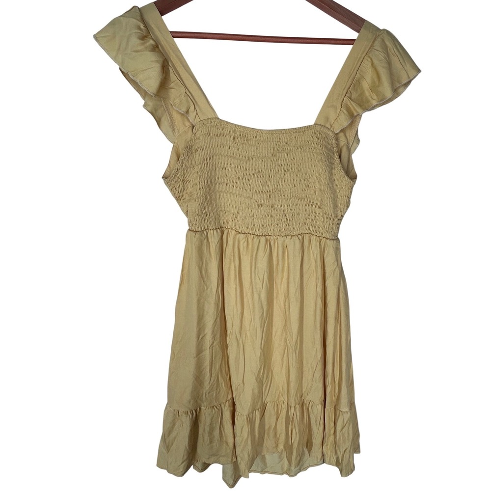 Kohl's Sunny Yellow Sleeveless Sundress Backless w/ Tie Smocked Top Womens S NWT